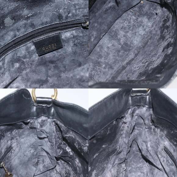 GUCCI Bamboo Hand Bag Leather Black Gold 001 1638 001 1638 - Picture 11 of 12
